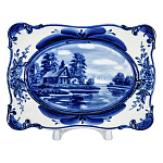  Гжель ТАРЕЛКА декоративная ЛЕТО В ДЕРЕВНЕ , 17*12 см