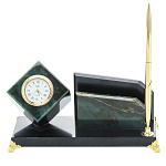 0028185/Ф Нат.камень  ВИЗИТНИЦА "ГЕРБ" + ручка+часы нефрит