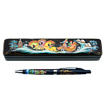 100481 /15,5*3,5*2см-ТРОЙКА ЗИМА Художественная роспись РУЧКА шариковая в ШКАТУЛКЕ