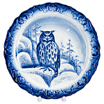 0020906 Гжель ТАРЕЛКА декоративная ПТИЦЫ  ФИЛИН  d-23 см