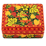 0076980/9*7см Хохлома Шкатулка Птица-клубника, двойной фон Р26 Н 0183