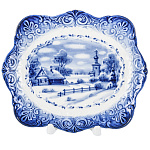  Гжель Тарелка сувенирная настенная ЗИМА В ДЕРЕВНЕ 18*15 см