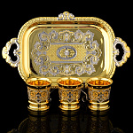 0058283 Златоуст НАБОР ВОДОЧНЫЙ: поднос +3 стопки,  в П/У 