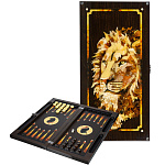 0069961 Янтарь Нардовая доска "ЛЕВ ЦАРЬ ЗВЕРЕЙ"Янтарь,мореный дуб  60*30 см