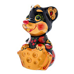 0051761 Хохлома СИМВОЛ ГОДА 2020 МЫШКАс сыром КОПИЛКА ок.14см  (фарфор)