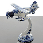 /лыжи Гжель СКУЛЬПТУРА "Самолет "АН-2" на подставке в асс. авт.Ларин 