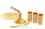 0015615/411 Златоуст ИКОРНИЦА "Стерлядка" с ложкой и 3-мя стопками (инкрустация) в П/У