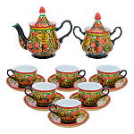 0078050 Хохлома Фарфор Сервиз Чайный на 6 перс. (14 пр.) Клубника двойной фон