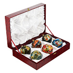 0061408-10см-6шт  Лаковая миниатюра Палех ШАРЫ круговая роспись в наборе (стекло)