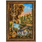 0090121-НП  Картина янтарная "Лодка у берега"  (кварцевый песок, янтарь, каменная крошка) 60*40 см