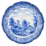 Тарелка декоративная с росписью "Мельница". Гжель