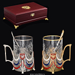 0019995 НАБОР подарочный чайный "РОССИЯ": Подстаканник+ч.ложка в ПУ 2 персоны