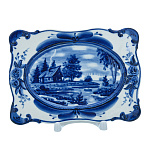 201215 Гжель ТАРЕЛКА декоративная ЛЕТО В ДЕРЕВНЕ , 17*12 см