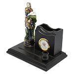 0036869  Набор письменный (со скульптурой и часами) "ПЕТР ПЕРВЫЙ" Дуб