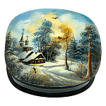 200628 Художественная роспись Шкатулка"Церковь на берегу" перламутр,9*7*3 см