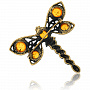 Брошь с янтарем "Стрекоза Стрелка", фотография 1. Интернет-магазин ЛАВКА ПОДАРКОВ