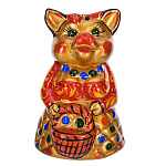 0049154 СГ 2019  Хохлома Сувенир СВИНКА "БАРЫШНЯ С КОРЗИНКОЙ"