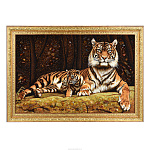 Картина янтарная "Тигрица с тигренком" 60х40 см