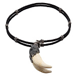 0070331  КУЛОН "МЕДВЕДЬ"  клык медведя,чокер кожа, серебрение