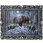 0016719/68*54 Нат. дерево ПАННО "ОХОТА НА ЛОСЯ" краски,  дуб