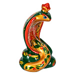 100231 Хохлома СИМВОЛ ГОДА 2025 ЗМЕЯ "КОРОЛЕВСКАЯ КОБРА" зеленая ок.6,5*11,5*5,5см керамика