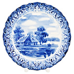 Тарелка декоративная с росписью "Летний пейзаж". Гжель