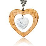 202873 Нат.дерево КУЛОН ДВА СЕРДЦА, Карел береза, мрамор