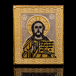 Икона с позолотой и эмалью "Иисус Христос". Златоуст 6,5х5,5 см