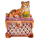 /МАЙОЛИКА  Тигренок на шкатулке  с мячом