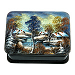 200631 Художественная роспись Шкатулка "Зима в деревне",8*5*3 см