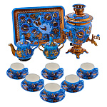 Самовар электрический 3 л с сервизом на 6 персон "Васильки". Хохлома