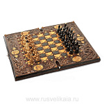 10341 /64*32см/12*38см НАБОР "ДУЭТ"ШАХМАТЫ-НАРДЫ резной( липа, медь, кость моржа) 