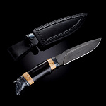 0064872 Оружие сувенирное Нож "Мустанг" голова, дамаск,посеребр, в П/У