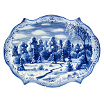  Гжель ТАРЕЛКА овал с ажурным краем "ЗИМА" 34*26 см
