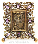  / 6,7*5,2см Юв. Миниатюра Икона "Господь-Вседержитель" Ажурная Бронза, Аметист