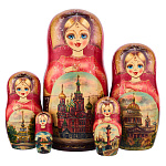 201563 Матрешка "САНКТ-ПЕТЕРБУРГ. СПАС НА КРОВИ", бордо платок,5 мест 19 см 