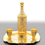 0020593/3стопки Златоуст НАБОР ВОДОЧНЫЙ: Бутыль+3 стопки+Блюдо позолота, в П/У