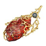 0068231/10.54г Серебро 925* БРОШЬ  вст.Янтарь/позолота