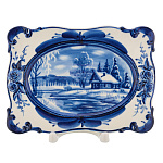 Тарелка декоративная "Зима в деревне". Гжель