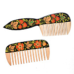 0029504-12,5см  Хохлома  РАСЧЕСКА/ГРЕБЕНЬ (дерево) в ассортименте