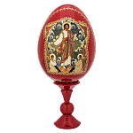 0076711/13см ЯЙЦО ПАСХАЛЬНОЕ "ВОСКРЕСЕНИЕ ХРИСТОВО" на подставке 18см  (дерево)