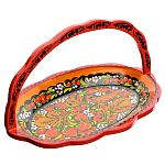 15615/Л/13*25см Хохлома СУХАРНИЦА С РУЧКОЙ ОВАЛЬНАЯ