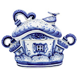 0018832 Гжель Сахарница "Мороз ДОМИК" 17*24см Авт. Исаев С.В.