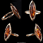 820028/2,71г  Серебро 925* КОЛЬЦО вст.Янтарь позолота