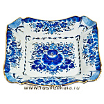 /№3/зол Гжель Тарелка глуб. квадратная в золоте 17*17см Авт. Алехин С.С.