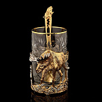 0015668 Златоуст ПОДСТАКАННИК "Лось" со стаканом и ложкой, в П/У