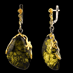 0050403/Серьги 721068 вст.янтарь р/п (Ag 925)