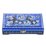 0072741 ХОХЛОМА ШКАТУЛКА "Серебряные цветы" 18*10*4 (синий фон) Р11
