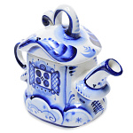 0036748 Гжель Чайник МИНИ "Домик"  Авт. Исаев С.В.