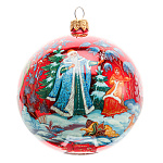 0070075 Лаковая миниатюра Палех ШАР НОВОГОДНИЙ круговая роспись (стекло)